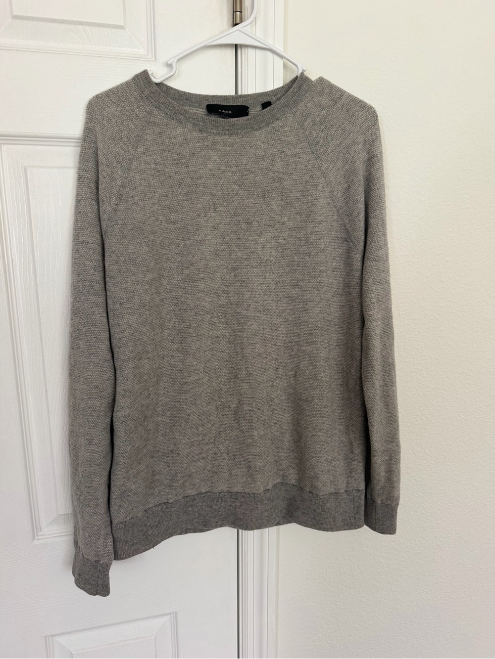 Vince Men’s Gray Waffle Knit Crewneck Sweater Wool Cashmere Blend Size M